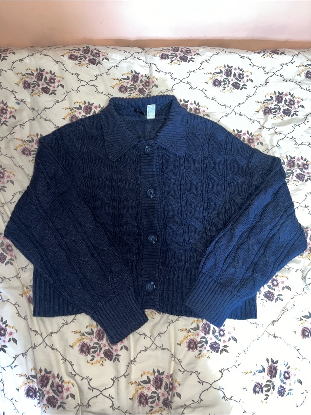 H&M Chunky Cable Knit Navy Cardigan